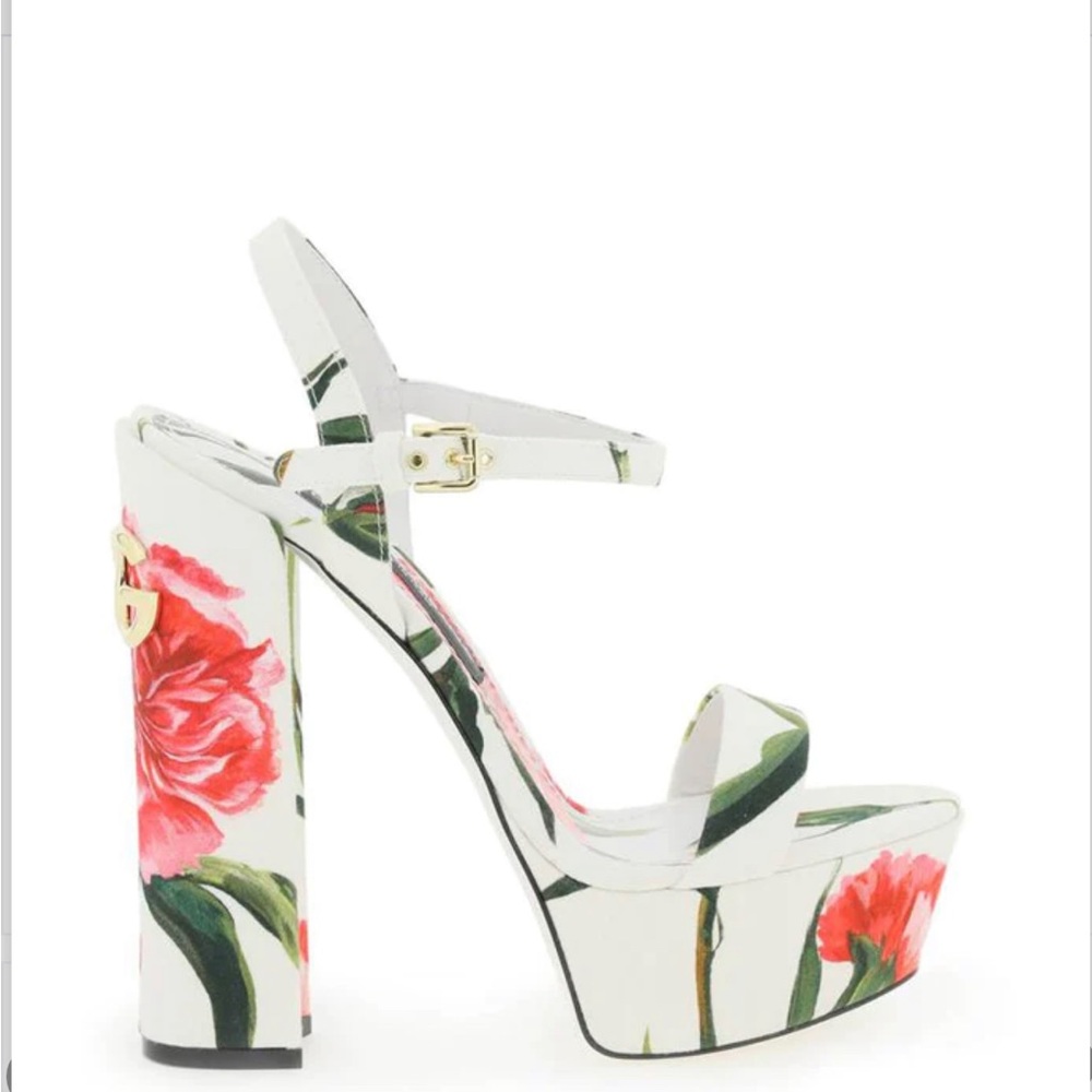 Dolce & Gabbana Floral Platform Sandals - White and Pink